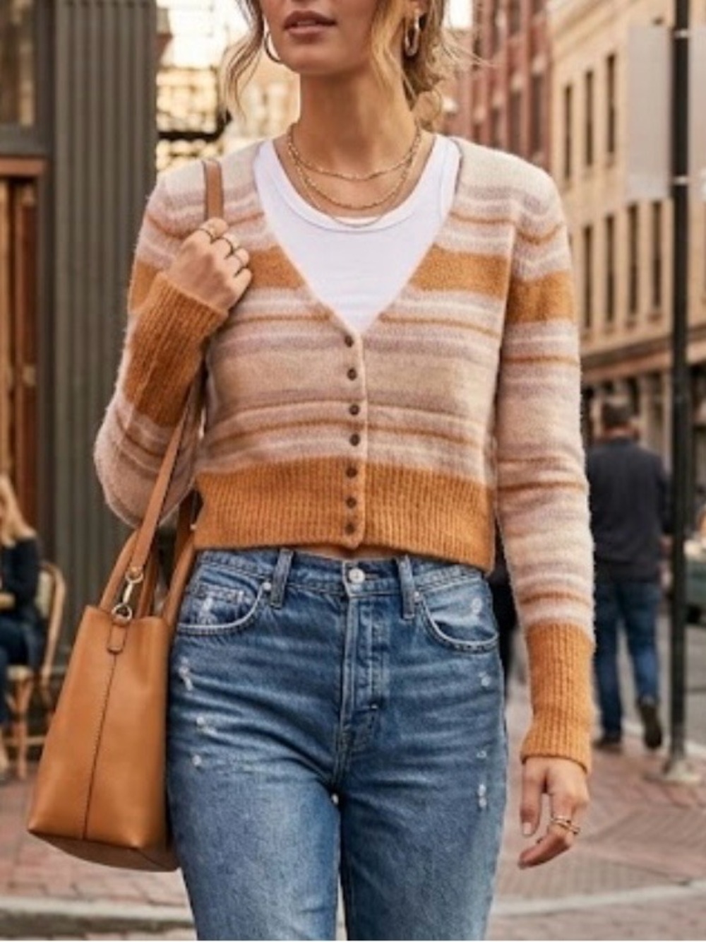 Free People striped cropped cardigan lightweight alpaca blend small